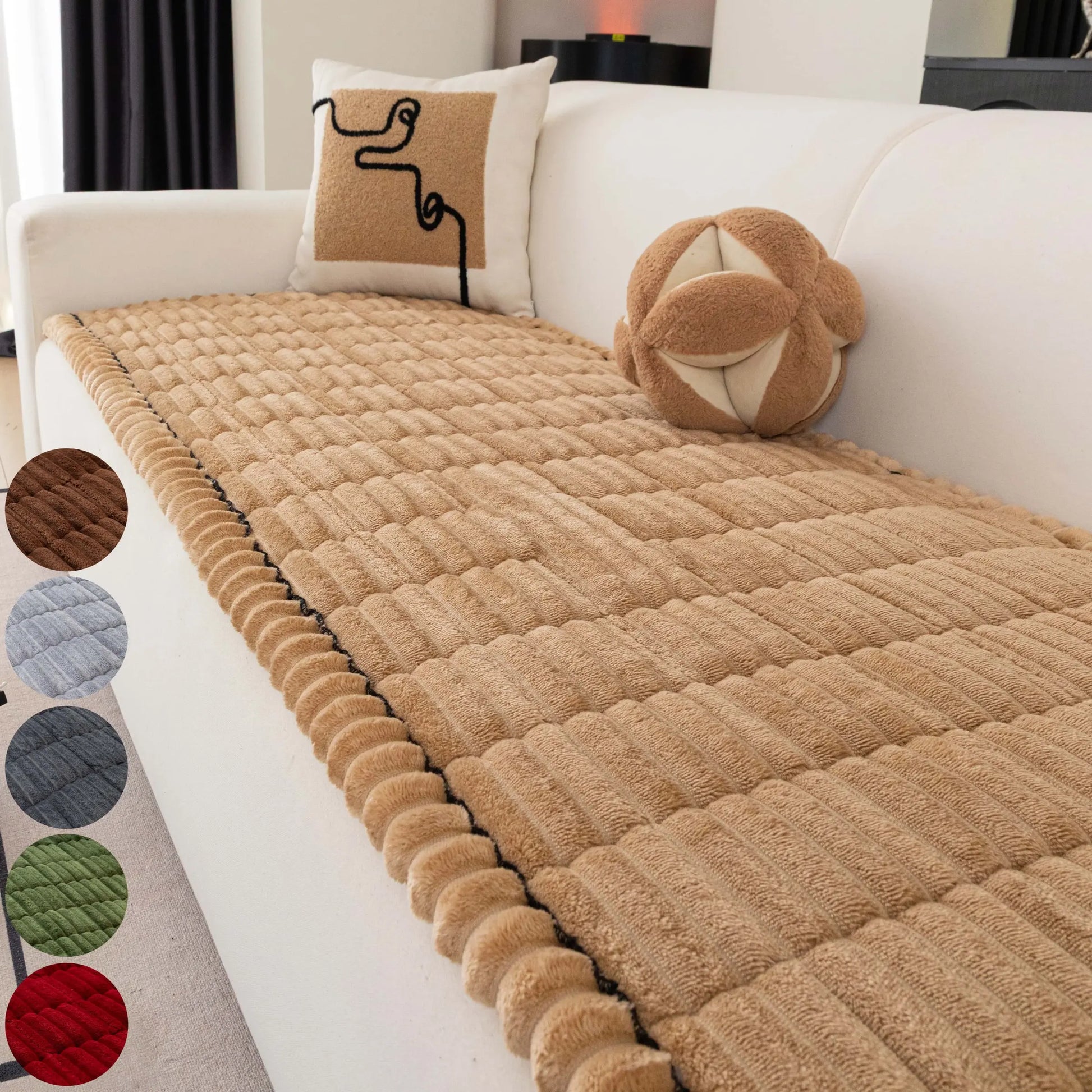 Washable Pet-Friendly Sofa Cover for 2-Cushion Couches, Non-Slip Fuzzy Blanket Mat