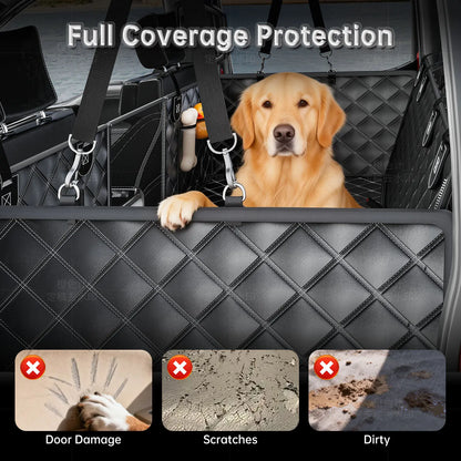 RYNVALE STUDIO Dog Car Seat Cover for Back Seat, Waterproof Hard Bottom Car Hammock for Dog, Backseat Extender Protector for Full-Size Trucks & Suvs, Black