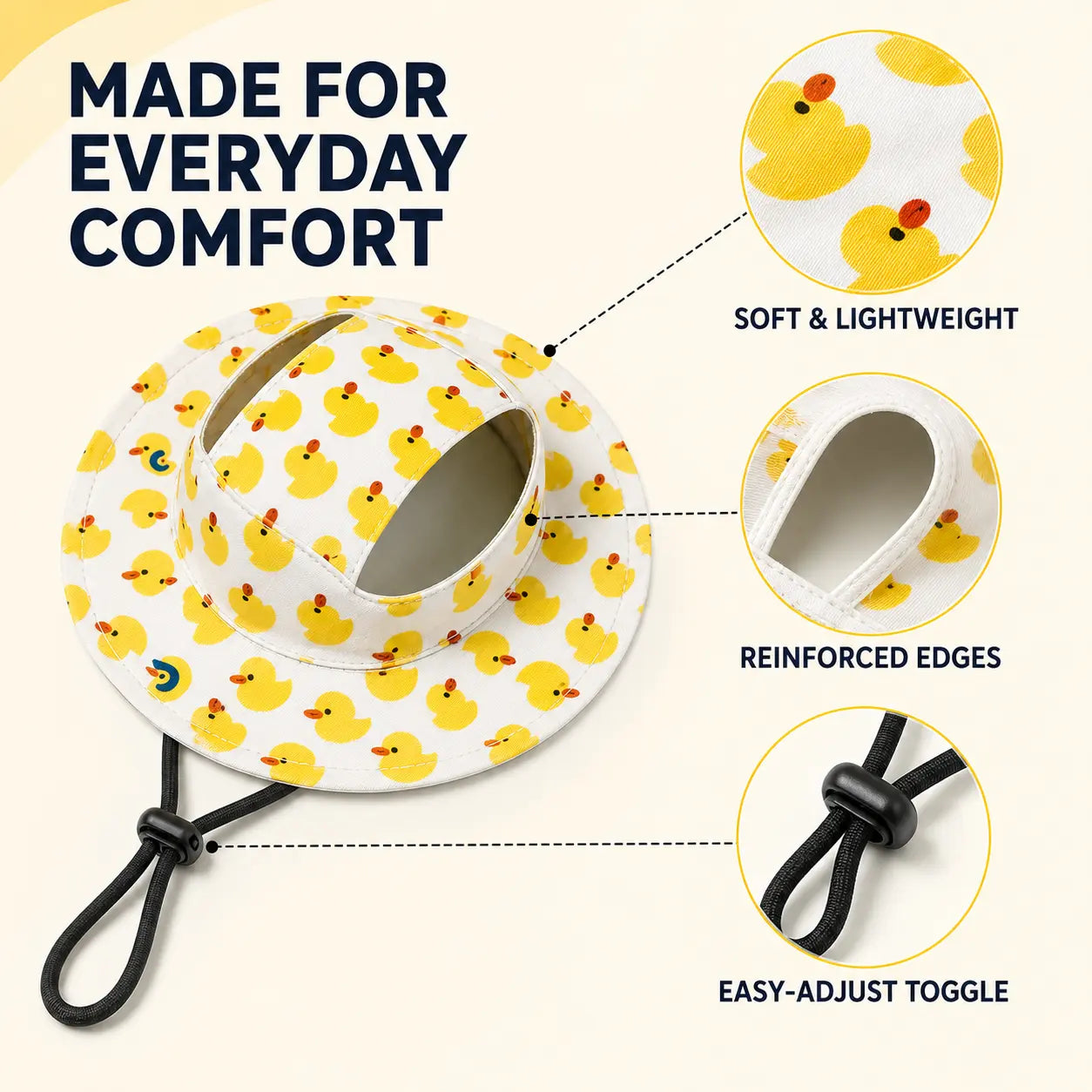 Cute Adjustable Pet Bucket Hat for Cats & Dogs – Lightweight Summer Sun Protection Beach Hat for Small & Medium Pets, Outdoor Walking & Travel