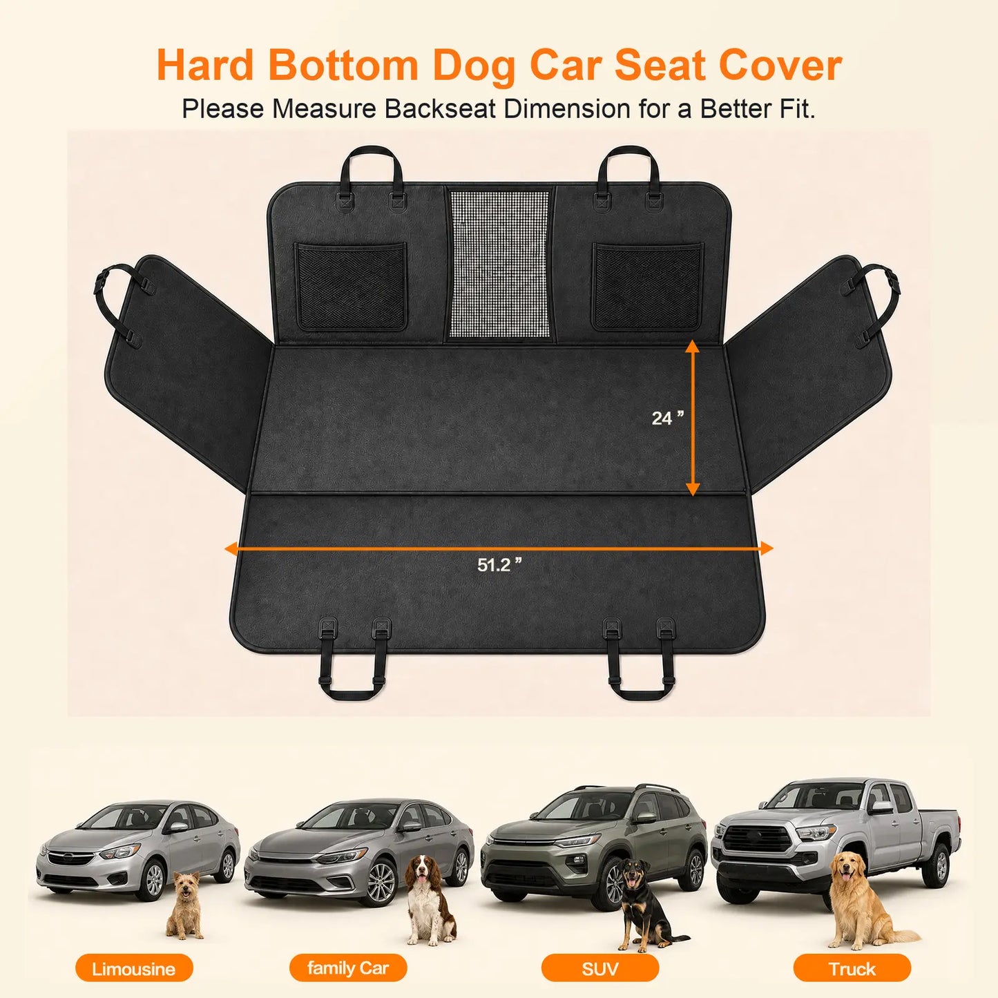 Hard Bottom Back Seat Extender for Dogs, Waterproof PU Leather Dog Car Seat Cover Hammock, 400Lbs Capacity Heavy Duty Pet Protector Fits Cars, Suvs & Trucks