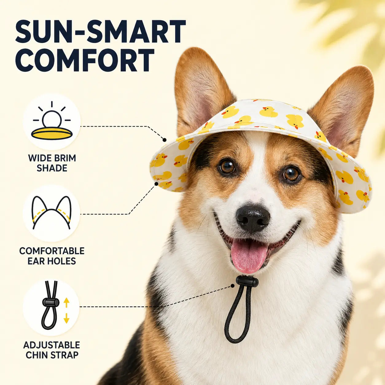 Cute Adjustable Pet Bucket Hat for Cats & Dogs – Lightweight Summer Sun Protection Beach Hat for Small & Medium Pets, Outdoor Walking & Travel