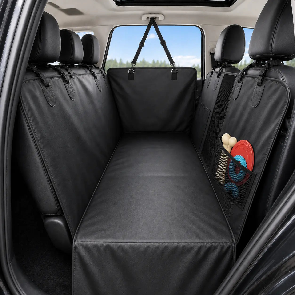 Hard Bottom Back Seat Extender for Dogs, Waterproof PU Leather Dog Car Seat Cover Hammock, 400Lbs Capacity Heavy Duty Pet Protector Fits Cars, Suvs & Trucks