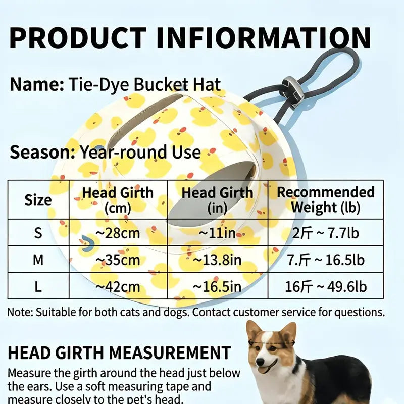 Cute Adjustable Pet Bucket Hat for Cats & Dogs – Lightweight Summer Sun Protection Beach Hat for Small & Medium Pets, Outdoor Walking & Travel