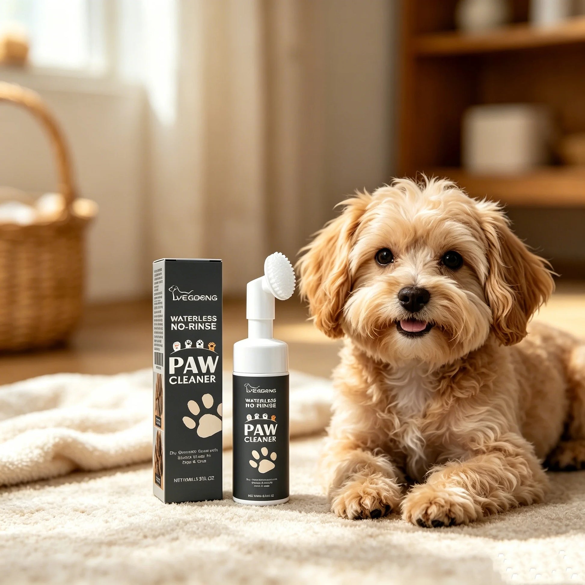 Pet Paw Cleaner with Brush for Dog and Cat Ph Balanced Sensitive Skin Waterless Keep Moisturizing Pet Foot Cleaning Shampoo Foam