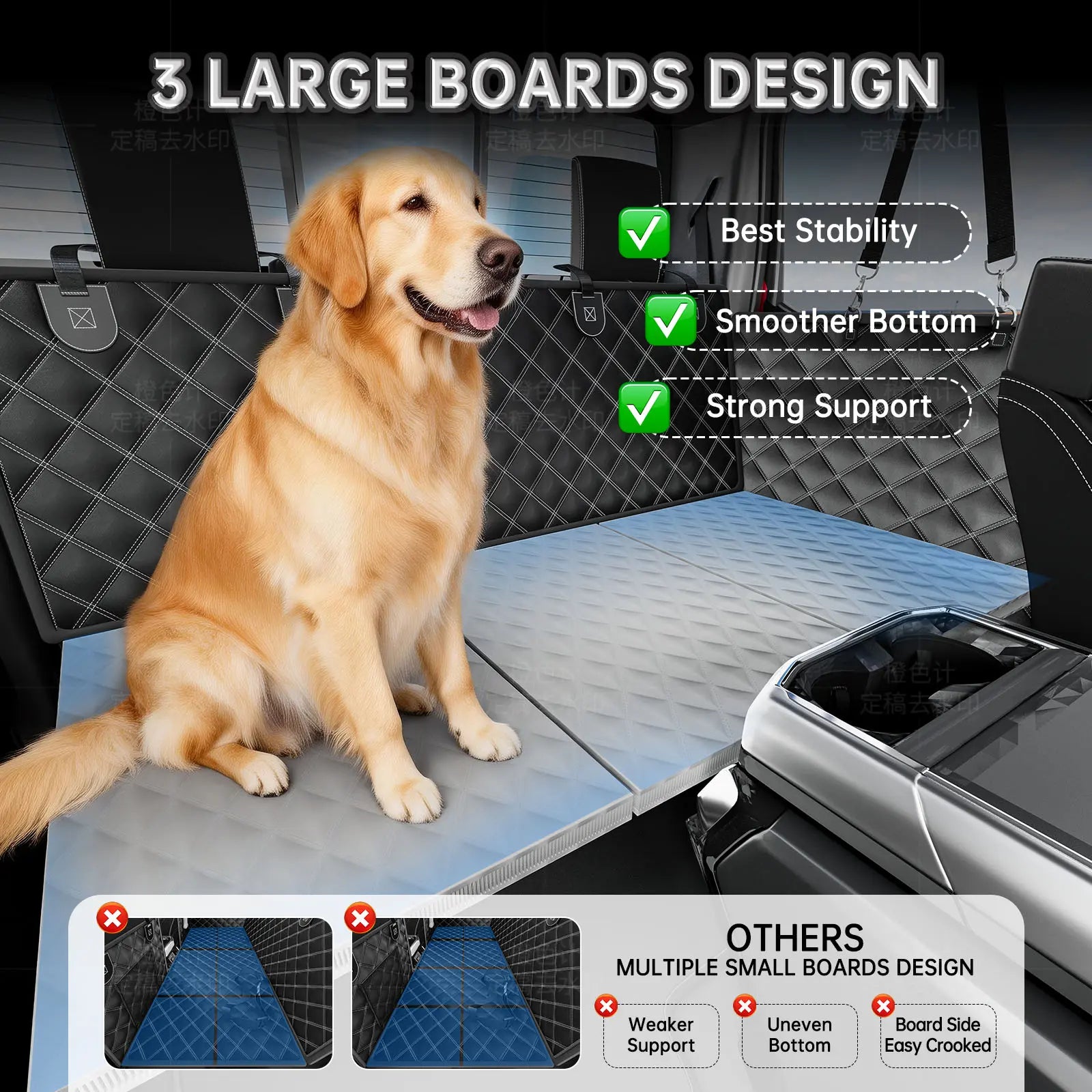 RYNVALE STUDIO Dog Car Seat Cover for Back Seat, Waterproof Hard Bottom Car Hammock for Dog, Backseat Extender Protector for Full-Size Trucks & Suvs, Black