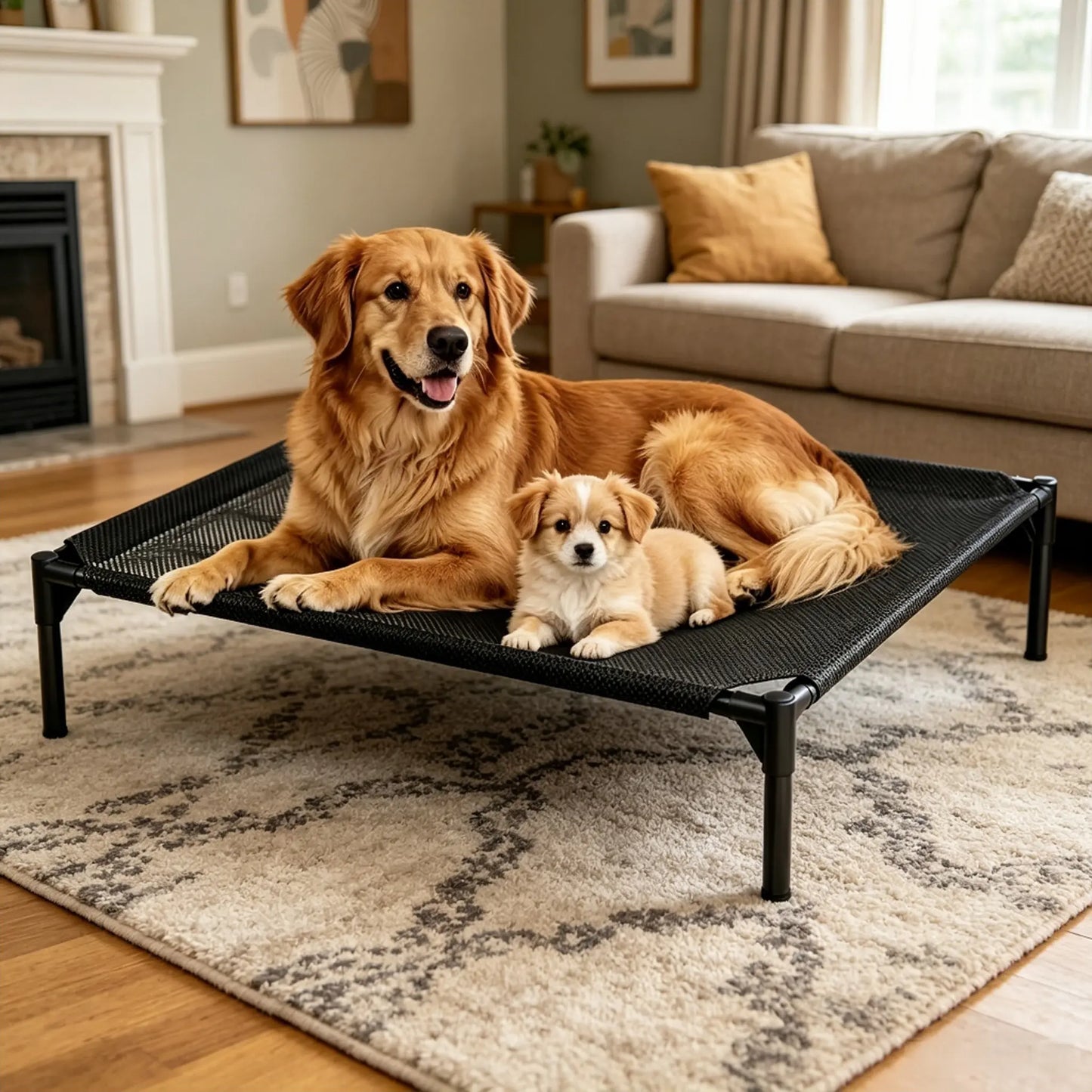 Elevated Cooling Puppy Bed - Breathable Fabric, Durable Raised Pet Cot for Giant Dogs up to 120 Lbs, Indoor & Outdoor Use, Promotes Overall Health, Boosts Airflow, Heat Resistant for Quality Sleep