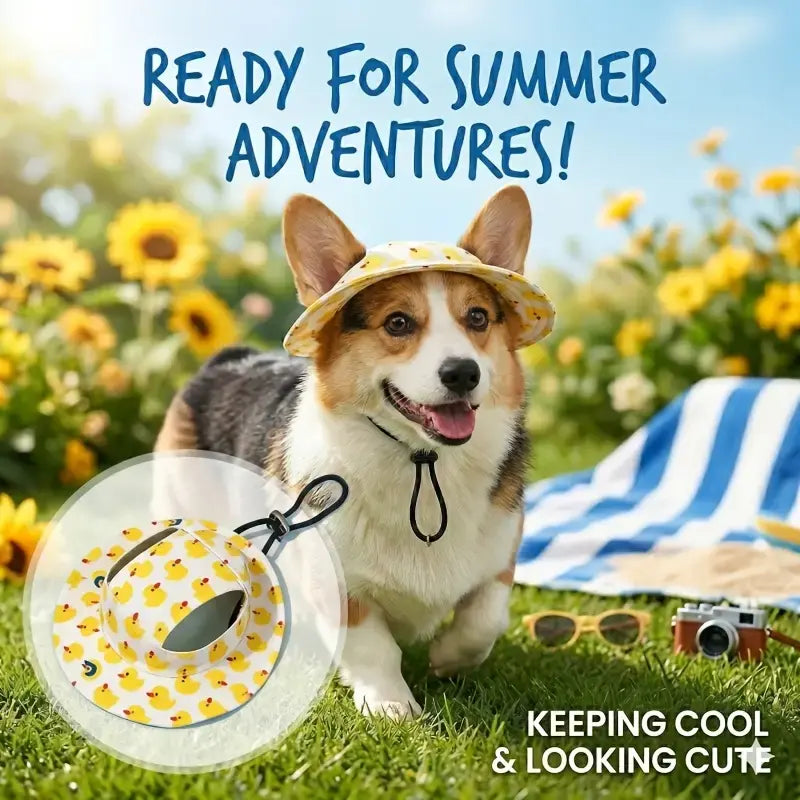 Cute Adjustable Pet Bucket Hat for Cats & Dogs – Lightweight Summer Sun Protection Beach Hat for Small & Medium Pets, Outdoor Walking & Travel