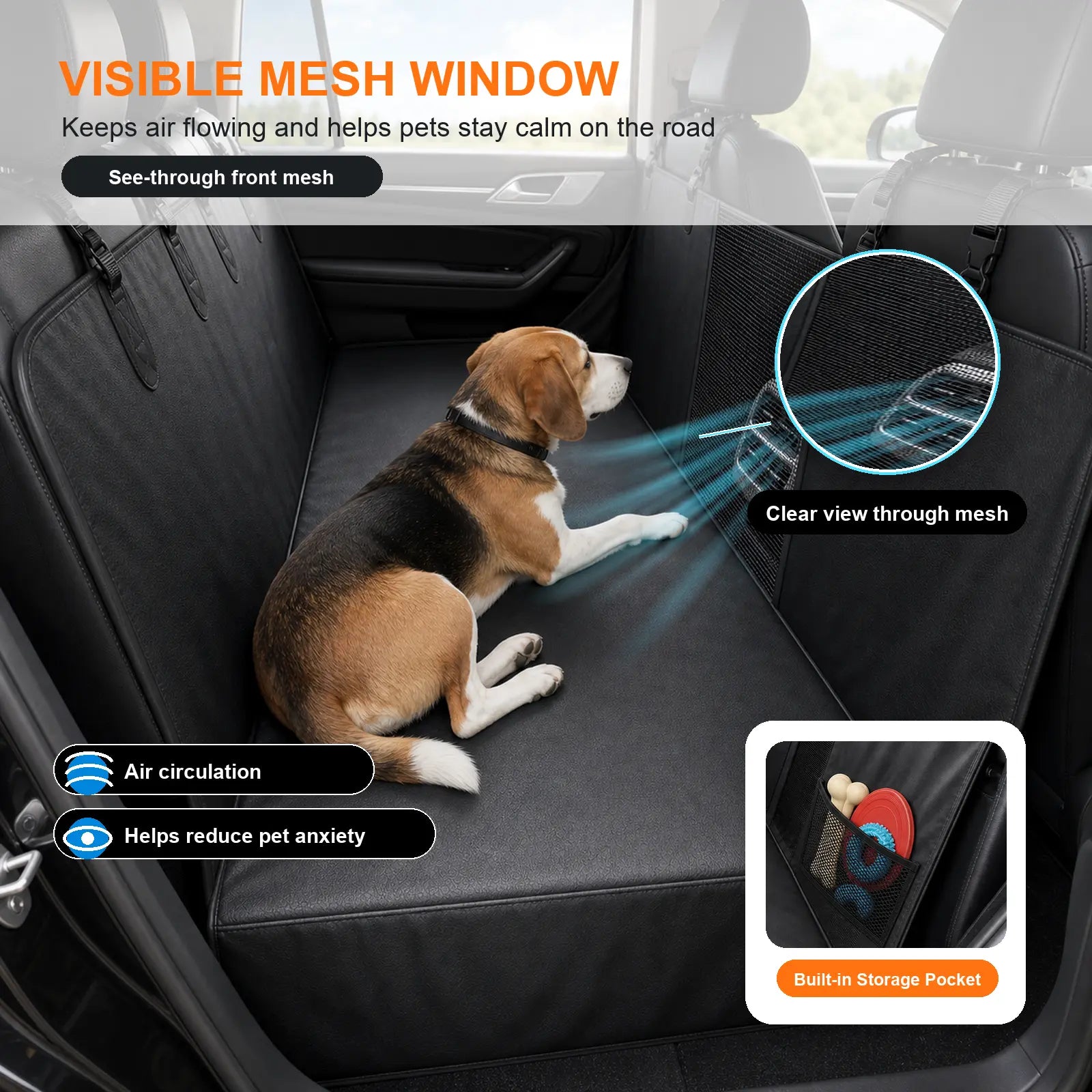 Hard Bottom Back Seat Extender for Dogs, Waterproof PU Leather Dog Car Seat Cover Hammock, 400Lbs Capacity Heavy Duty Pet Protector Fits Cars, Suvs & Trucks