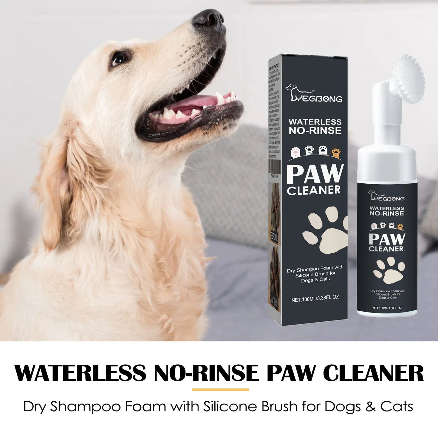 Pet Paw Cleaner with Brush for Dog and Cat Ph Balanced Sensitive Skin Waterless Keep Moisturizing Pet Foot Cleaning Shampoo Foam