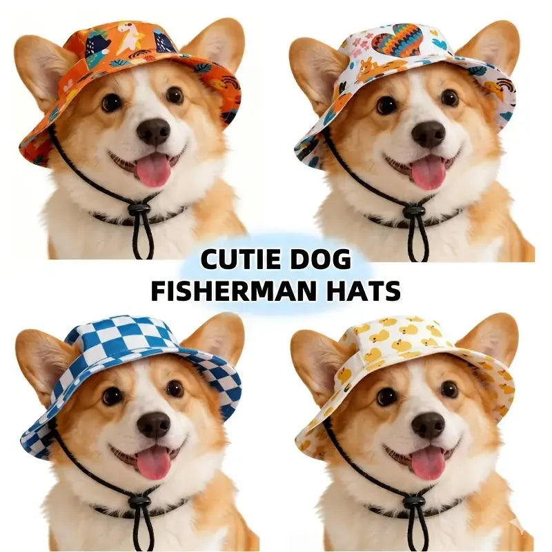 Cute Adjustable Pet Bucket Hat for Cats & Dogs – Lightweight Summer Sun Protection Beach Hat for Small & Medium Pets, Outdoor Walking & Travel