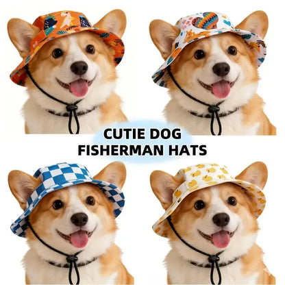 Cute Adjustable Pet Bucket Hat for Cats & Dogs – Lightweight Summer Sun Protection Beach Hat for Small & Medium Pets, Outdoor Walking & Travel