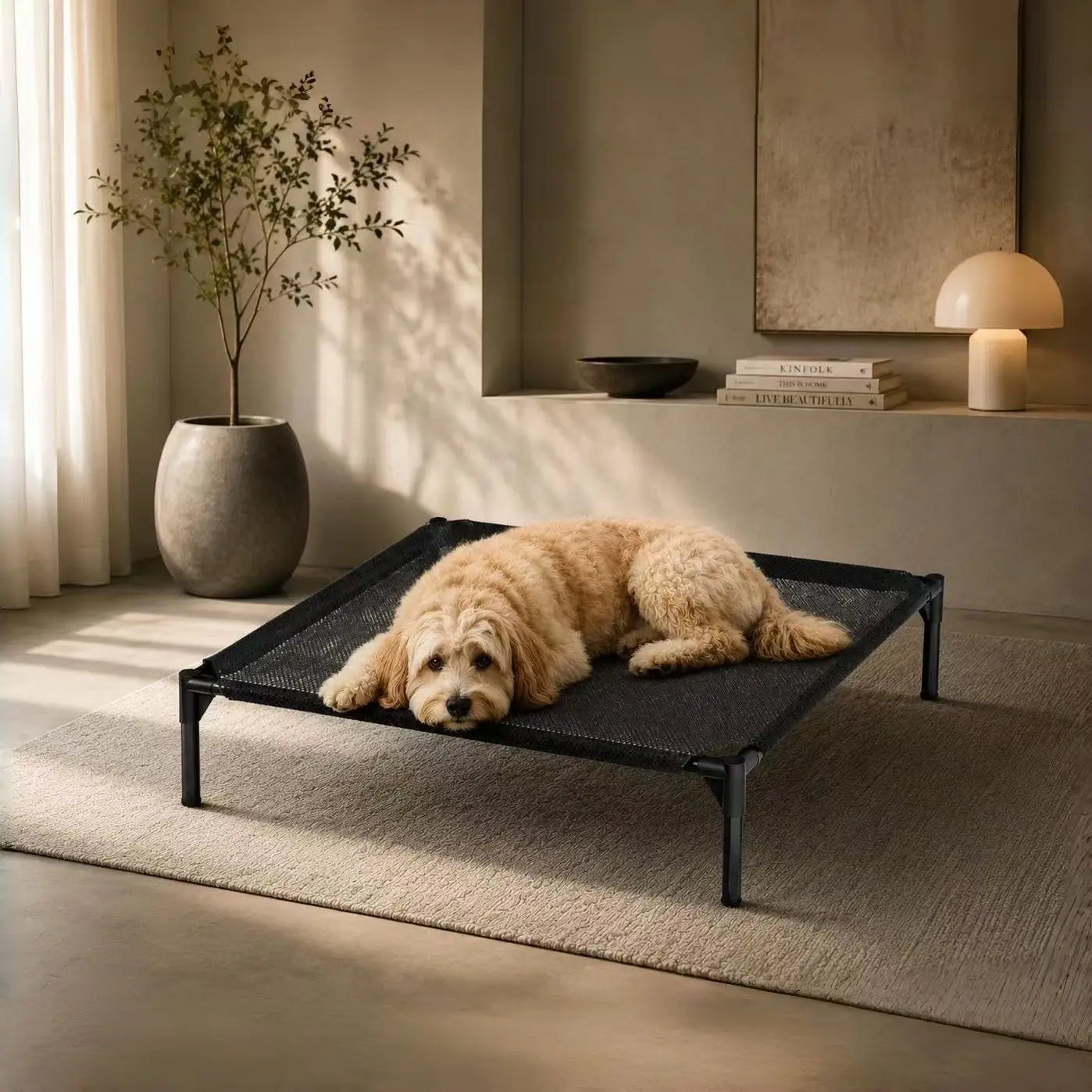 Elevated Cooling Puppy Bed - Breathable Fabric, Durable Raised Pet Cot for Giant Dogs up to 120 Lbs, Indoor & Outdoor Use, Promotes Overall Health, Boosts Airflow, Heat Resistant for Quality Sleep
