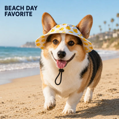 Cute Adjustable Pet Bucket Hat for Cats & Dogs – Lightweight Summer Sun Protection Beach Hat for Small & Medium Pets, Outdoor Walking & Travel
