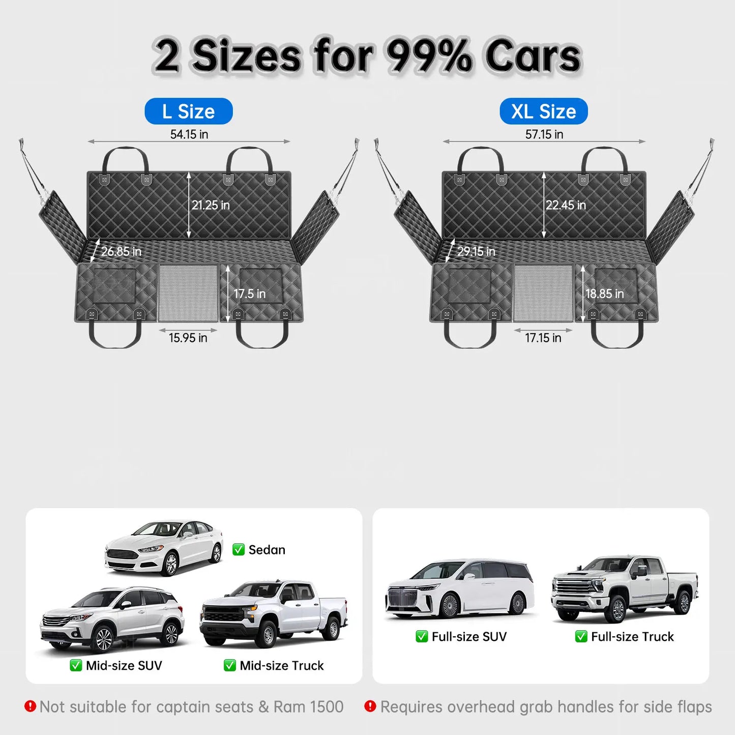 RYNVALE STUDIO Dog Car Seat Cover for Back Seat, Waterproof Hard Bottom Car Hammock for Dog, Backseat Extender Protector for Full-Size Trucks & Suvs, Black