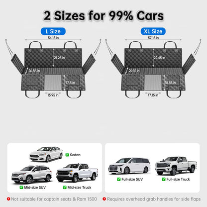 RYNVALE STUDIO Dog Car Seat Cover for Back Seat, Waterproof Hard Bottom Car Hammock for Dog, Backseat Extender Protector for Full-Size Trucks & Suvs, Black