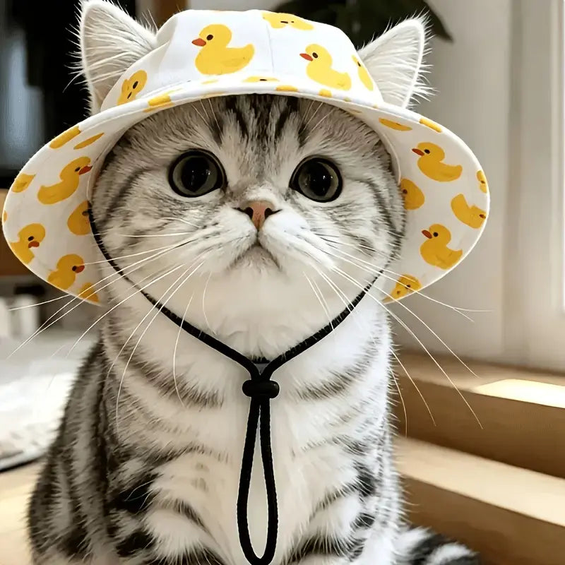 Cute Adjustable Pet Bucket Hat for Cats & Dogs – Lightweight Summer Sun Protection Beach Hat for Small & Medium Pets, Outdoor Walking & Travel